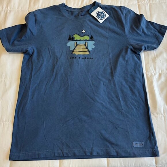Life Is Good SS Shirt Crusher Tee LAKE IT OUTSIDE Boat Cabin Mens Large Blue - Picture 2 of 3
